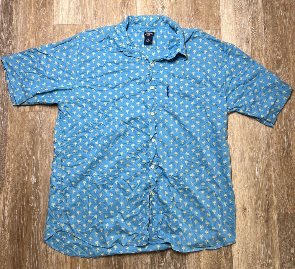 US Polo Assn Short Sleeve Button Up Blue Palm Trees Xl Mens